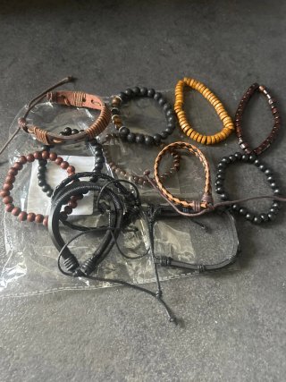 Conjunto Pulseras Cuero y Madera Hombre 12 Unid.