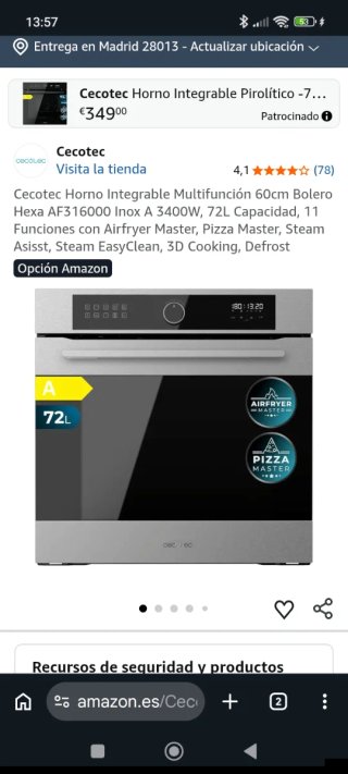 Horno Cecotec 72L Multifunción Inox,  18 garantía.