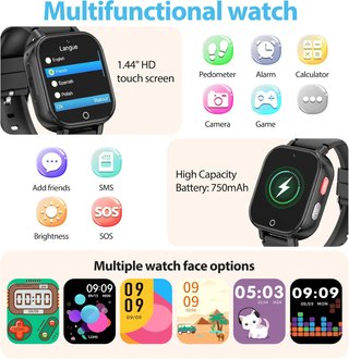 Reloj Inteligente Niños Alutoria GPS 4G SIM Negro