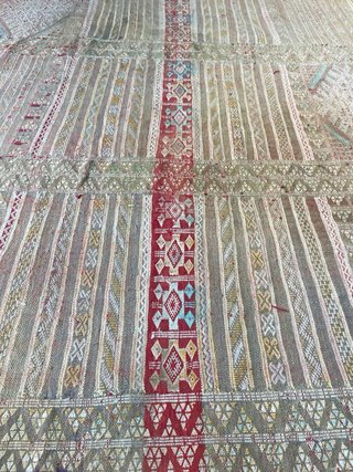 Alfombra Kilim Grande Beige y Rojo