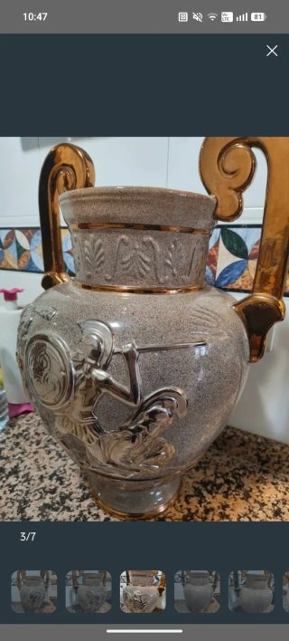 Jarrón Cerámica Decorativo Dorado y Gris