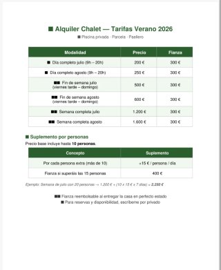 Alquiler Parcela/chalet vacacional o días