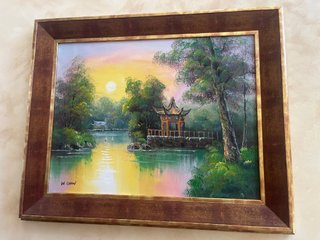 Cuadro de paisaje oriental con pagoda