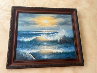 Cuadro de paisaje marino en madera