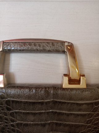 Bolso vintage piel auténtica gris verdoso y dorado