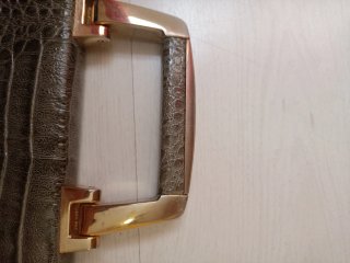 Bolso vintage piel auténtica gris verdoso y dorado