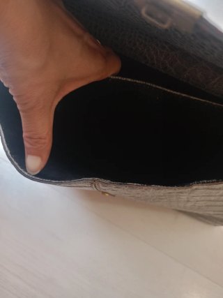 Bolso vintage piel auténtica gris verdoso y dorado