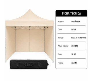Carpa Plegable 3x3m Beige con Paredes