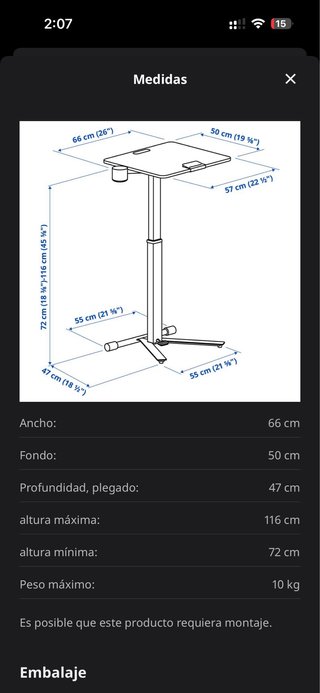 Mesa Mittzon plegable y de altura ajustable IKEA