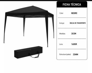 Carpa Plegable Acero 3x3m Negra