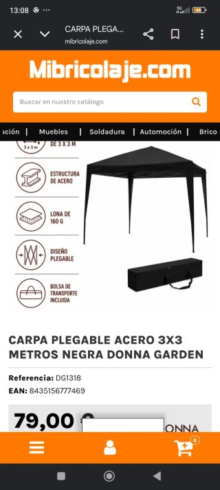 Carpa Plegable Acero 3x3m Negra