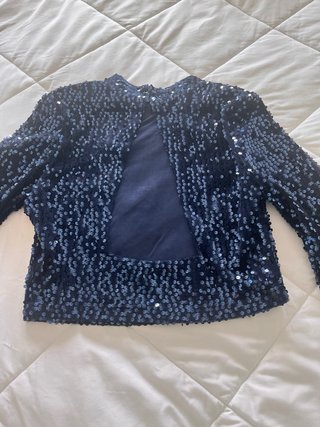 Top lentejuelas manga larga azul