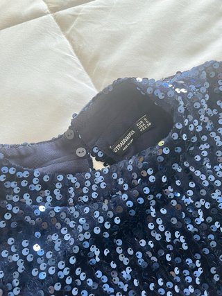 Top lentejuelas manga larga azul