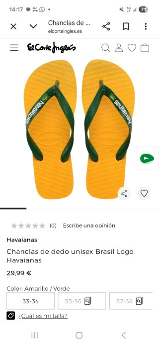 Sandalias Havaianas T45/46 Verde y Amarillo