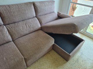 Sofá chaise longue gris tela