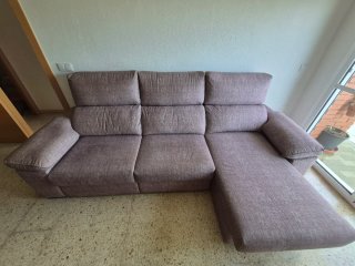 Sofá chaise longue gris tela