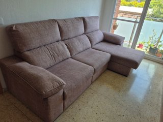 Sofá chaise longue gris tela