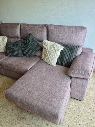Sofá chaise longue gris tela