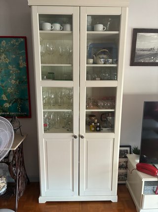 Vitrina Comedor Blanca Madera y Cristal