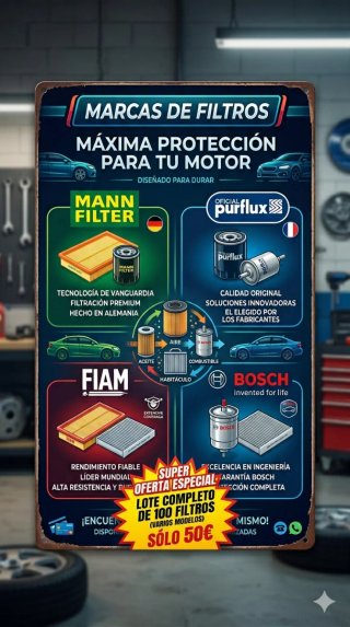 Lote 100 Filtros Mann, Purflux, Bosch, Fiam,...