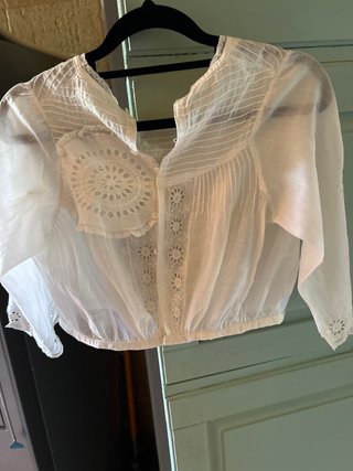 Blusa Vintage Bordada Blanca Talla XS