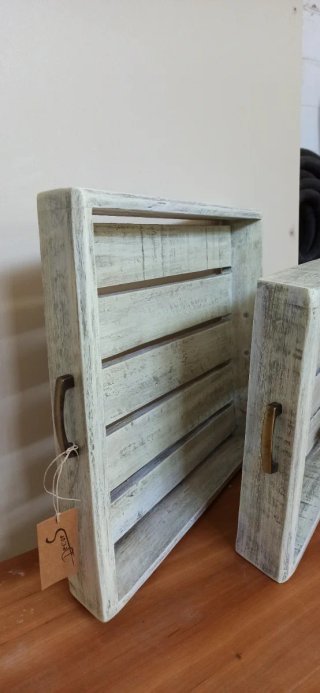Set de 2 bandejas de madera rústica