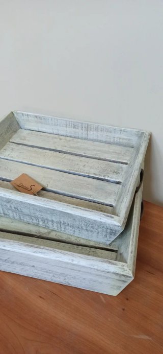 Set de 2 bandejas de madera rústica
