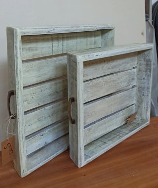 Set de 2 bandejas de madera rústica