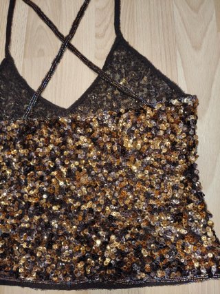 Top bikini paillettes Tg. M/L   oro e marrone