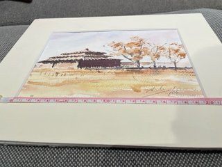 Acuarela original firmada paisaje rural