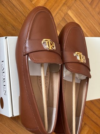 Mocassini Polo Ralph Lauren marroni con logo oro