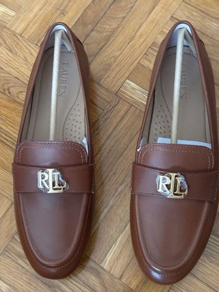 Mocassini Polo Ralph Lauren marroni con logo oro