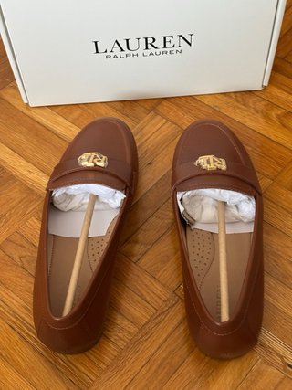 Mocassini Polo Ralph Lauren marroni con logo oro