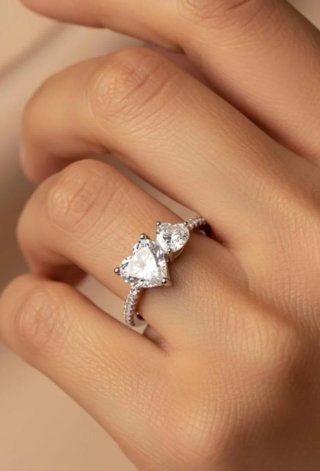 Anillo Corazón Doble Circonita Plata 925
