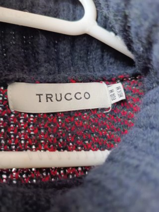 Poncho cuello alto cuadros azul y verde