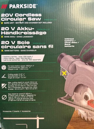 Sierra Circular Parkside 20V (sin batería)