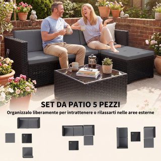 Set da Giardino 5 pz Modulare con Poggiapiedi e Ta