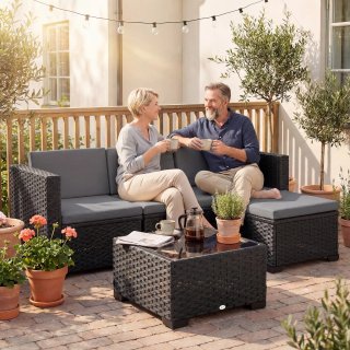 Set da Giardino 5 pz Modulare con Poggiapiedi e Ta