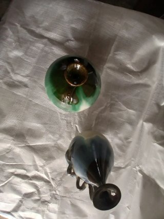 Pareja Jarrones Cerámica Vintage Azul y Verde