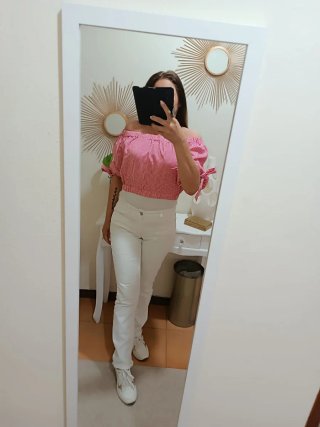 Zara Top Corto Quadretti Rosso Bianco Manica 3/4