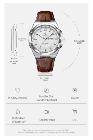 Reloj Poedagar Hombre Marrón y Plateado