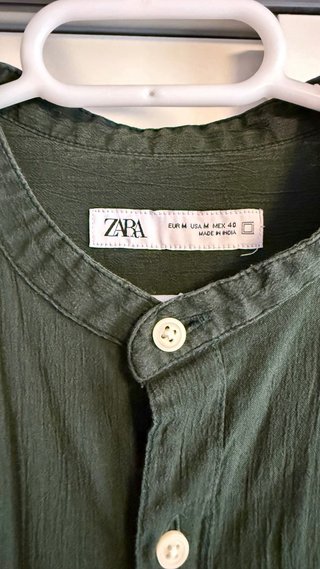 Camisa Zara de Lino Verde Oliva Talla S