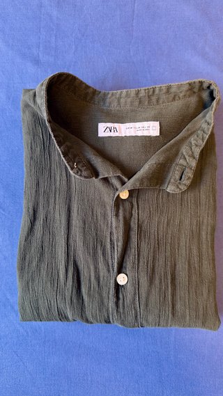 Camisa Zara de Lino Verde Oliva Talla S