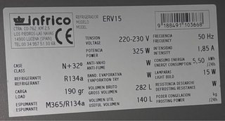 Frigorífico Infrico modelo ERV15 140L 220V 325W