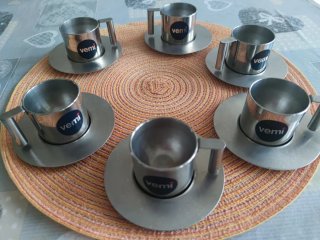 Set 6 Tazzine Caffè Acciaio Inox con Piattini