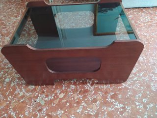 Mesa centro cristal y madera