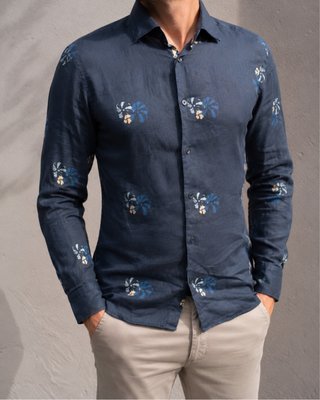 Camisa Camicissima Estampada Azul Marino