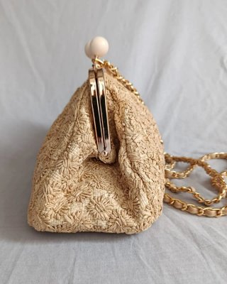 Bolso Rafia Retro Beige Bandolera Monedero