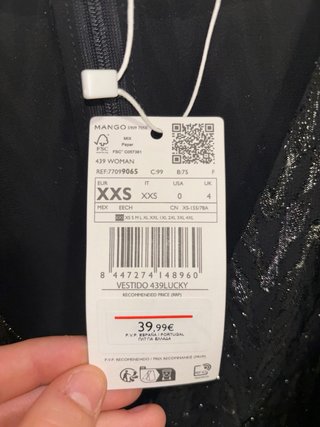 Vestido Mango Negro Brillo Talla XXS