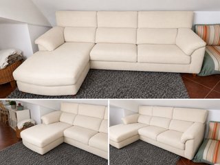 Sofá Chaiselonge 3 plazas blanco crudo.